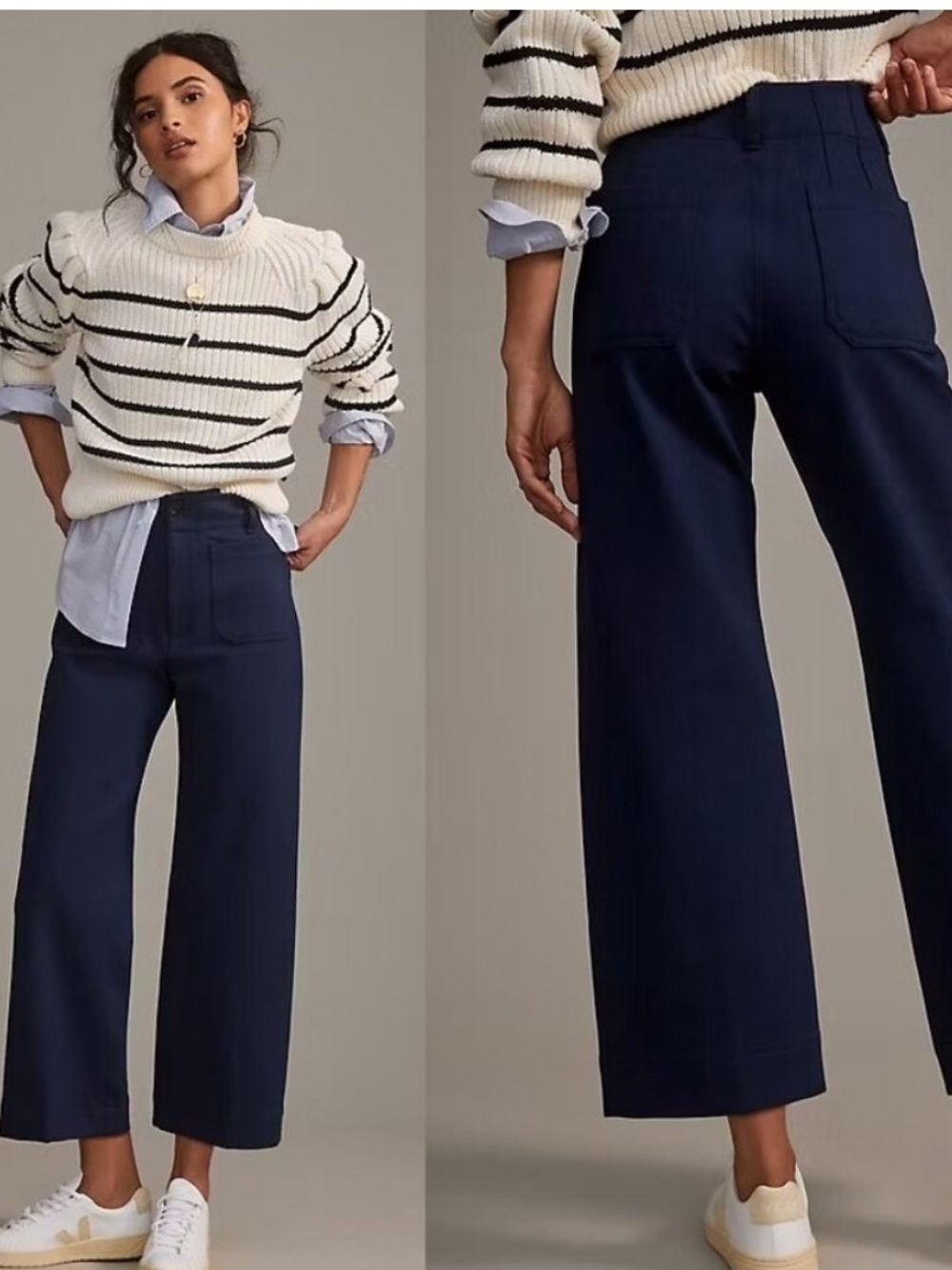 Anthropologie Maeve Pants Colette Ponte Wide Leg Cropped in Navy